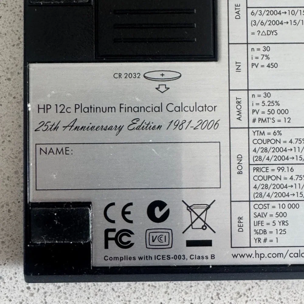 HP 12C Financial Calculator Black Tested - Works School College